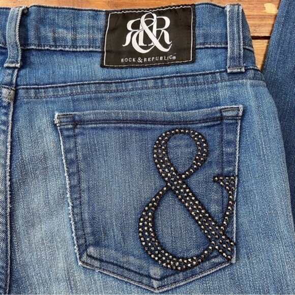 ROCK Republic Stella Low rise blue jeans studded pocket size 28 soft stretchy - Picture 7 of 12